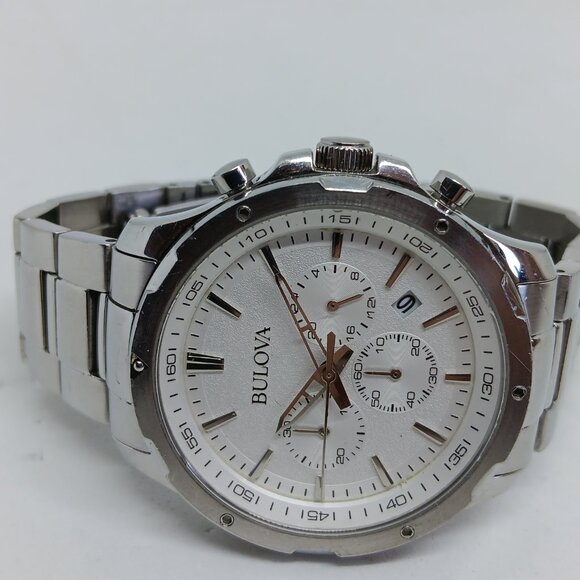 Bulova 96B335 Men's 43mm Stainless Steel White Dial Chronograph Watch - Picture 11 of 11